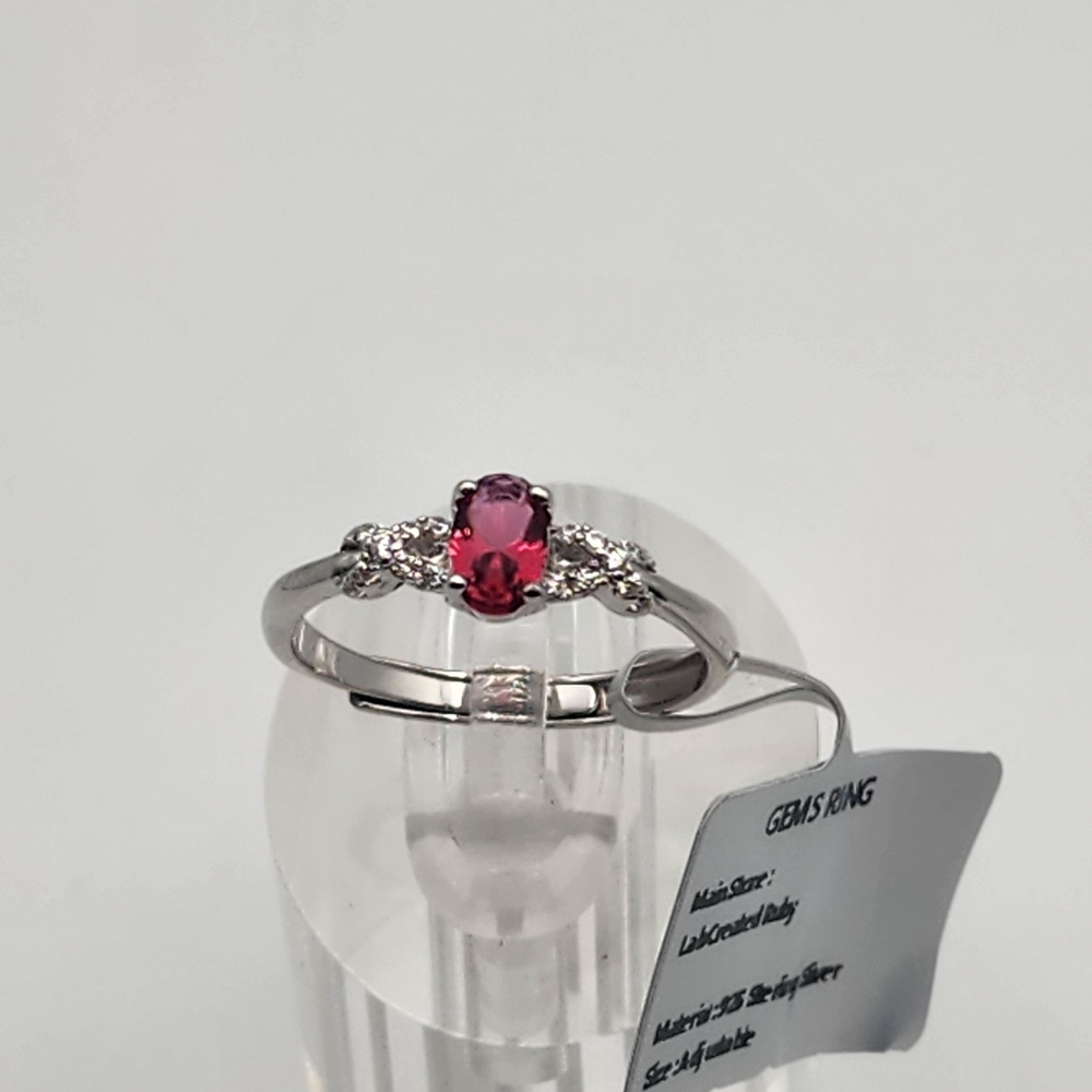 Nwt Sterling Silver & Lab Created Ruby Adjustable Ring